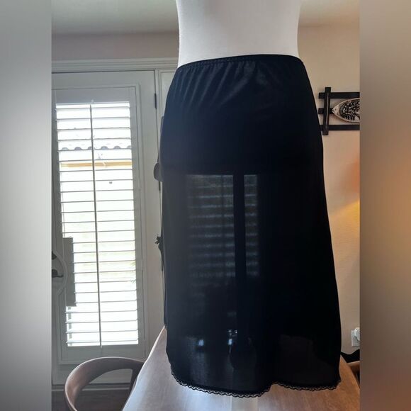 Vintage Wonder Maid Black Half Slip Skirt Lace Trim Side Slit M NWT Y2K Party - Picture 9 of 10